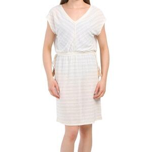 Rachel Ashwell Women's White Striped Short Sleeve Swim Throw Coverup Size small